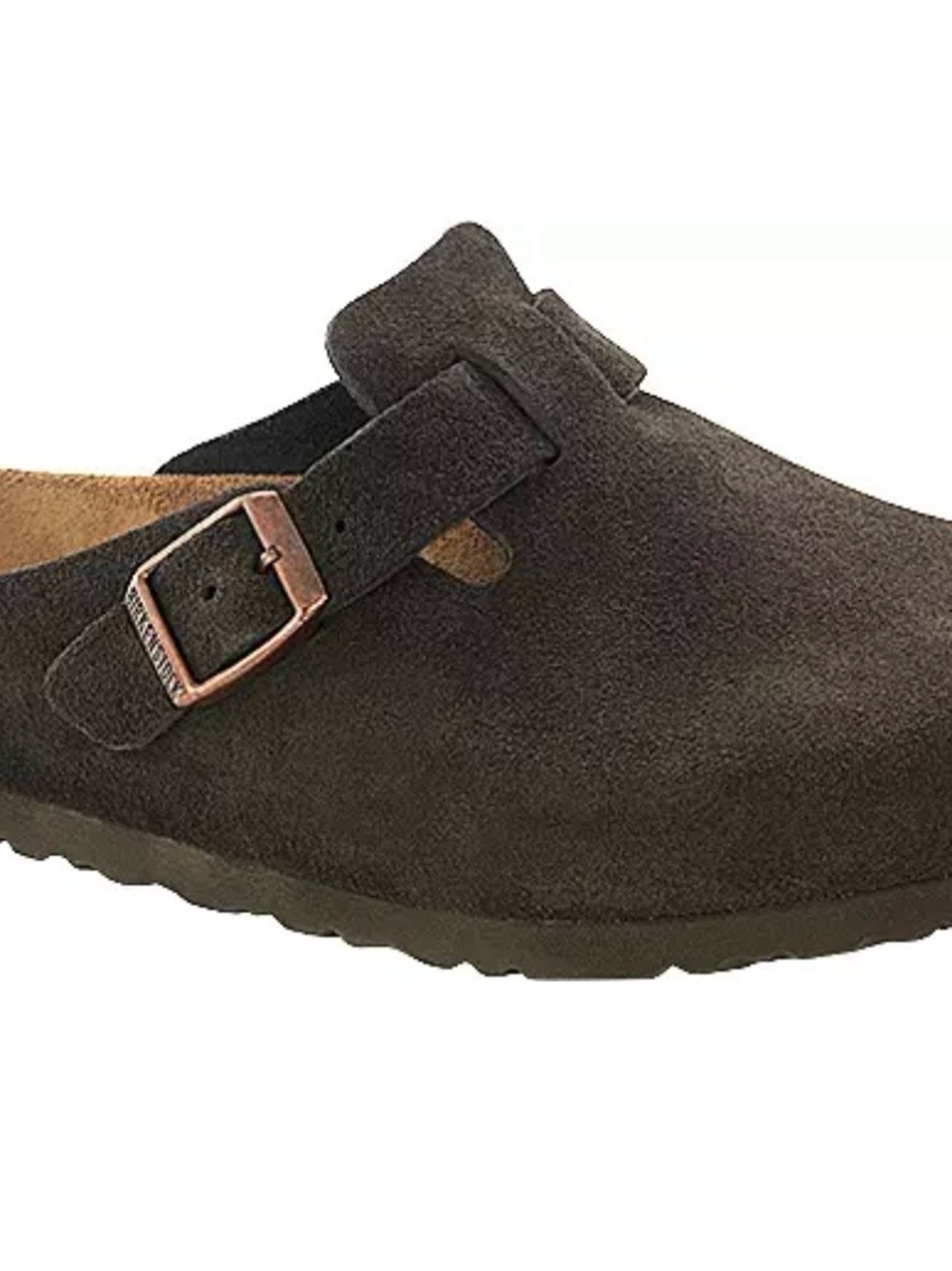 Birkenstock Brown Suede Boston Clog Mule with Copper Buckle Size EU39 pre-owned